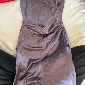 Windsor Shimmery Plum Asymmetrical Satin Dress